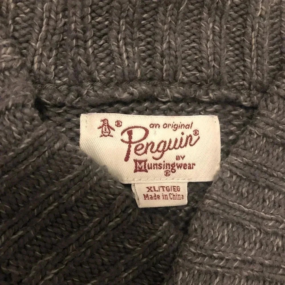Penguin Gray Cotton Pullover Knit Pullover V-neck Sweater Size XL - Picture 9 of 11